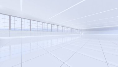 3D boş oda ve beyaz döşeme.