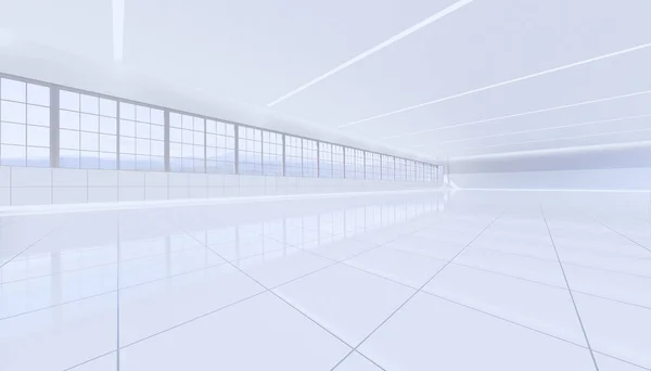 Візуалізація Порожньої Кімнати Білої Плитки Підлоги — стокове фото