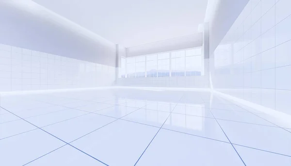 Візуалізація Порожньої Туалетної Кімнати Білої Плитки Підлоги — стокове фото