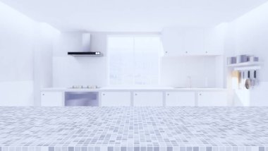 Mozaik sayaç gösteriminin 3 boyutlu görüntülenmesi ve mutfak bulanık arkaplan.