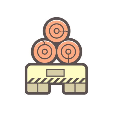 Beyaz zemin üzerinde ahşap malzeme ve kereste fabrikası sanayi vektör ikonu tasarımı.