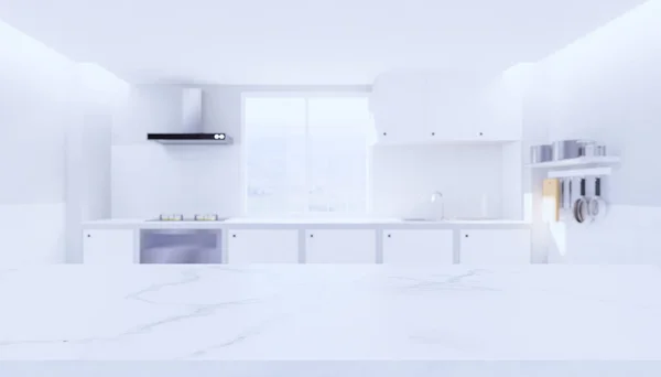 Mutfağı Bulanık Olan Boyutlu Mermer Tezgah Ürün Görüntüleme — Stok fotoğraf