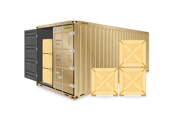 Vettore Container Carico Container Spedizione Cassa Legno Lavori Logistica Trasporto — Vettoriale Stock