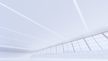 Tavanın 3D yansıması ve beyaz odada soyunma ışığı.