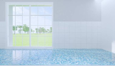 Mozaik sayaç gösteriminin 3 boyutlu görüntülenmesi ve mutfak bulanık arkaplan.