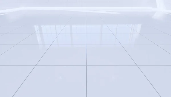 空のトイレと白いタイルの床の3Dレンダリング — ストック写真