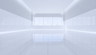 3D boş tuvalet ve beyaz döşeme..