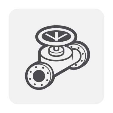 Boru konektörü ve valf simgesi.