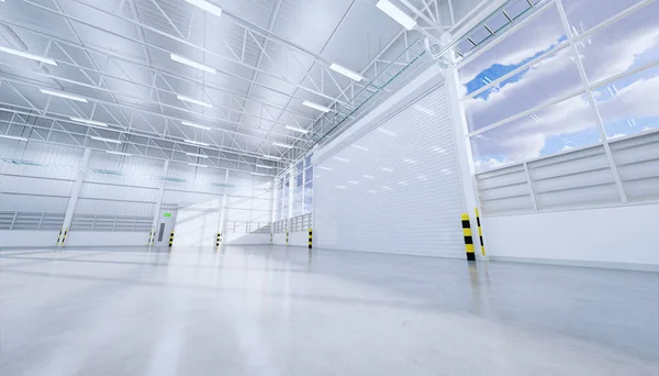 Rendering Hangar Vuoto Pavimento Cemento Porta Dell Otturatore Condizioni Nuove — Foto Stock