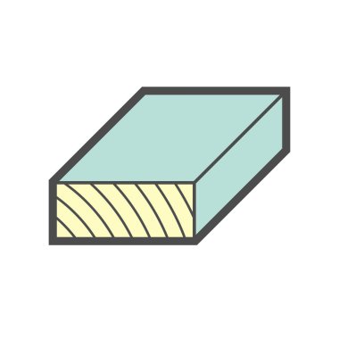 Beyaz zemin üzerinde ahşap malzeme ve kereste fabrikası sanayi vektör ikonu tasarımı.