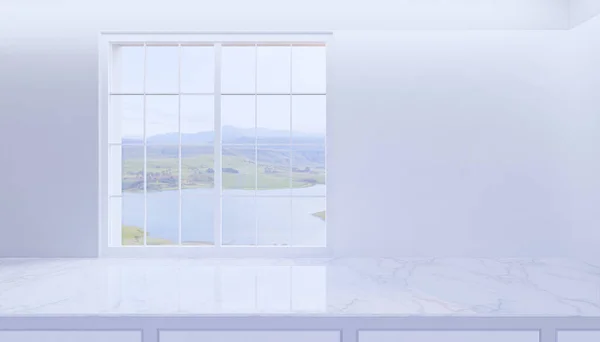 Mermer Tezgah Ürün Görüntüleme Pencere Doğa Manzarası — Stok fotoğraf