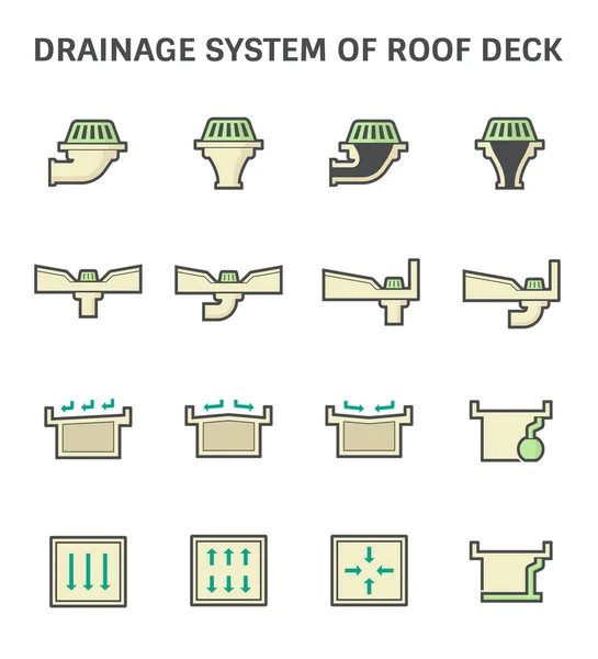Roof Deck Drainage Equipment Vector Icon Set Design White Background — Stock Vector