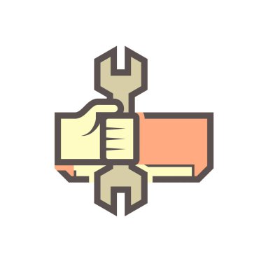 Beyaz arkaplanda klima servisi ve teknisyen vektör simgesi tasarımı.