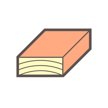 Beyaz zemin üzerinde ahşap malzeme ve kereste fabrikası sanayi vektör ikonu tasarımı.