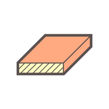 Beyaz zemin üzerinde ahşap malzeme ve kereste fabrikası sanayi vektör ikonu tasarımı.