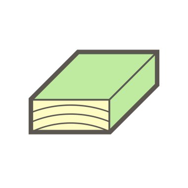 Beyaz zemin üzerinde ahşap malzeme ve kereste fabrikası sanayi vektör ikonu tasarımı.