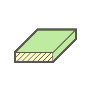 Beyaz zemin üzerinde ahşap malzeme ve kereste fabrikası sanayi vektör ikonu tasarımı.