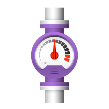 Basınç göstergesi tasarımı ve beyaz arkaplanda izole edilmiş çelik boru.