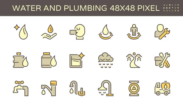 Конструкція Набору Піктограм Пиття Води Сантехніки 48X48 Пікселів Ідеальний Зручний — стоковий вектор