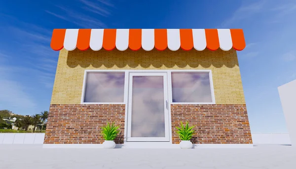 店面和铝门建筑设计3D渲染 — 图库照片