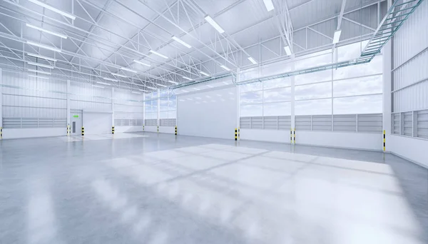 Rendering Hangar Vuoto Pavimento Cemento Porta Dell Otturatore Condizioni Nuove — Foto Stock