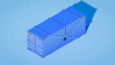 3D kargo konteynırı ve koronavirüs kilitleme kavramı.