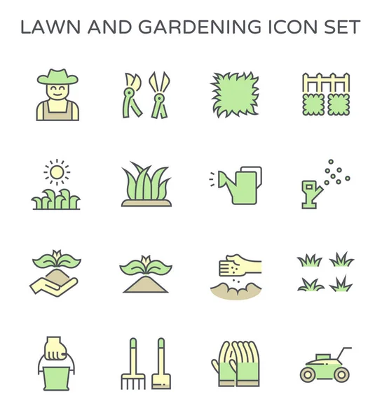 Herramientas Planta Jardinería Césped Vector Trabajador Icono Conjunto Diseño — Vector de stock