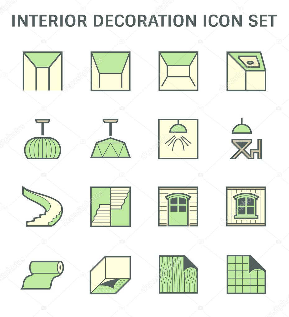 Ceiling and interior decoration material vector icon set design.