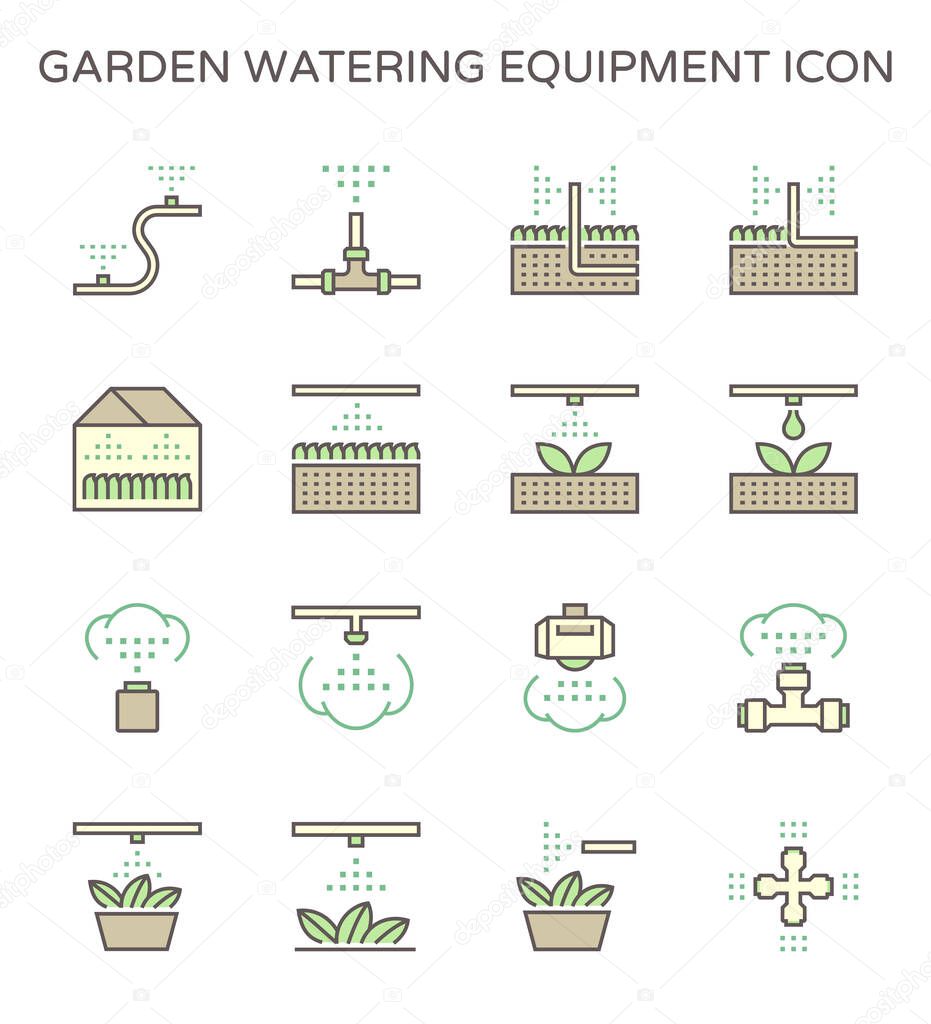 Garden watering equipment and sprinkler icon set for automatic sprinkler system graphic design element, editable stroke.