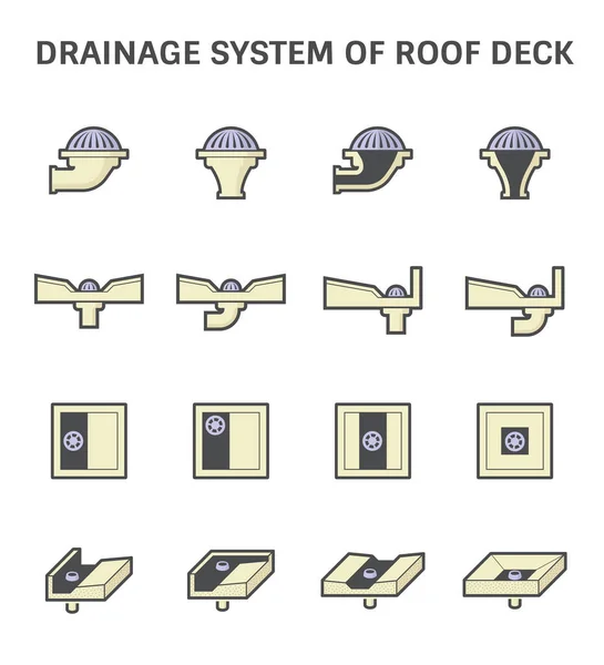 白い背景に屋根デッキと排水装置のベクトルアイコンセットのデザイン — ストックベクタ