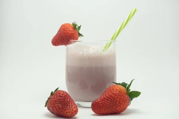 Batido Fresa Una Taza Vidrio Bebida Muy Recomendable Para Nuestra — Foto de Stock