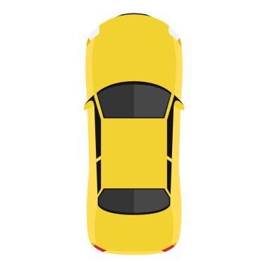 Araba yukarıdan, yukarıdan. Gölgeli şirin bir çizgi film arabası. Modern şehir sivil aracı. Koleksiyondan biri ya da set. Basit bir simge ya da logo. Gerçekçi tasarım. Düz biçim vektör illüstrasyonu.