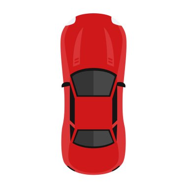 Araba yukarıdan, yukarıdan. Gölgeli şirin bir çizgi film arabası. Modern şehir sivil aracı. Koleksiyondan biri ya da set. Basit bir simge ya da logo. Gerçekçi tasarım. Düz biçim vektör illüstrasyonu.