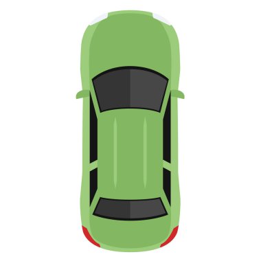 Araba yukarıdan, yukarıdan. Gölgeli şirin bir çizgi film arabası. Modern şehir sivil aracı. Koleksiyondan biri ya da set. Basit bir simge ya da logo. Gerçekçi tasarım. Düz biçim vektör illüstrasyonu.