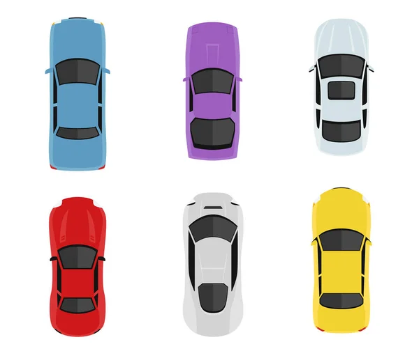 Conjunto Transporte Desde Arriba Vista Superior Lindos Coches Dibujos Animados — Vector de stock