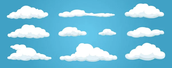 Nubes Aisladas Sobre Fondo Azul Diseño Dibujos Animados Lindo Simple — Archivo Imágenes Vectoriales