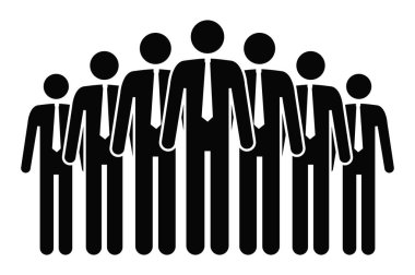 Beyaz arka planda izole edilmiş kravatlı adamlar. Basit tasarım çöp figürleri. Siyah beyaz simge ya da logo. Düz biçim vektör illüstrasyonu.