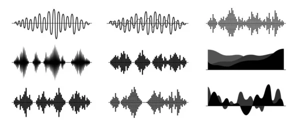 白い背景に分離された音波を設定します デジタルイコライザー技術 オーディオプレーヤー 音楽パルス 音のリズムだ シンプルなモダンなデザイン 平面図ベクトル図 — ストックベクタ