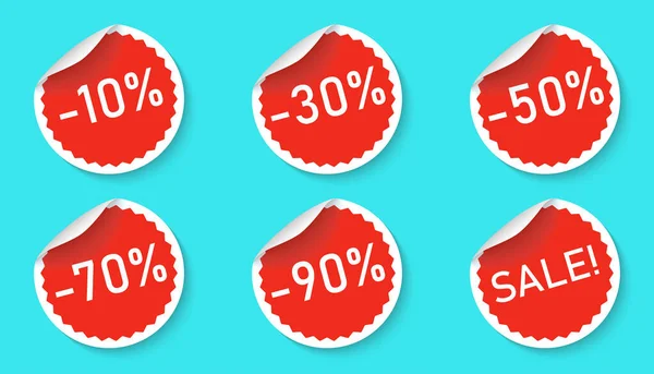 Sale Sticker Icon Set Geïsoleerd Een Blauwe Achtergrond Rode Kleur — Stockvector