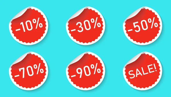 Sale Sticker Icon Set Geïsoleerd Een Blauwe Achtergrond Rode Kleur — Stockvector