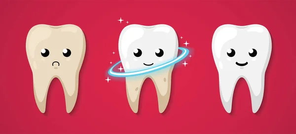 Kırmızı Arka Planda Diş Izole Edilmiş Temizlik Işlemi Kirli Diş Telifsiz Stok Vektörler