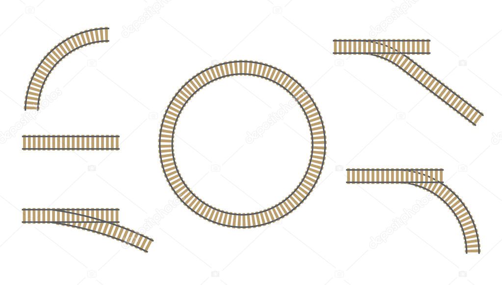 Set of Top View City Railroad Tiles, Overhead Railroad Elements. View from above. flat style vector illustration.