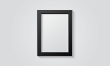 Resim çerçevesi bir duvarda izole edilmiş. Siyah ve beyaz. Gerçekçi modern şablon. A4 dikey biçimi. Fotoğraf ya da fotoğraf için hazırlan. Güzel, en az temiz tasarım. Eps 10 vektör illüstrasyonu.