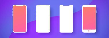 Cep telefonu şablonu. Düz stil akıllı telefon sınırı. Basit modern renkli tasarım. Boş ekranlı gerçekçi bir kavram. UI, mobil uygulama için UX. Siyah ve beyaz, parlak renkler. Vektör illüstrasyonu