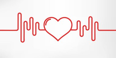 Kalp atışı. Kırmızı ve beyaz renkler. Kalp atışı lone, kardiyogram. Güzel sağlık hizmeti, tıbbi geçmiş. Modern basit tasarım. Simge. İmzala ya da logo. Düz biçim vektör illüstrasyonu.