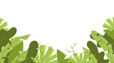 Çerçeve hazır. Düz stil. Bitkiler, çiçekler, çalılar. Modern moda minimalist ve basit tasarım. Parlak yeşil yaz, bahar renkleri. Çizgi film tarzı. Çiçek arkaplan. Vektör illüstrasyonu.