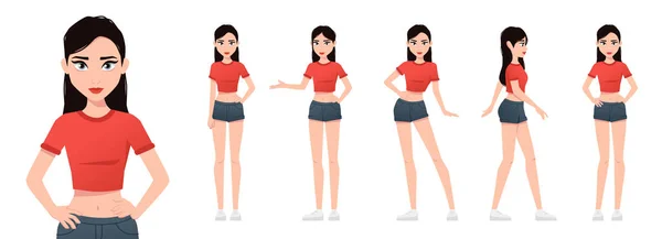 Conjunto Personajes Femeninos Aislados Sobre Fondo Blanco Varias Poses Mujer — Vector de stock