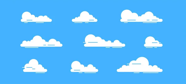 Nuages Blancs Isolés Sur Fond Bleu Conception Simple Dessin Animé — Image vectorielle