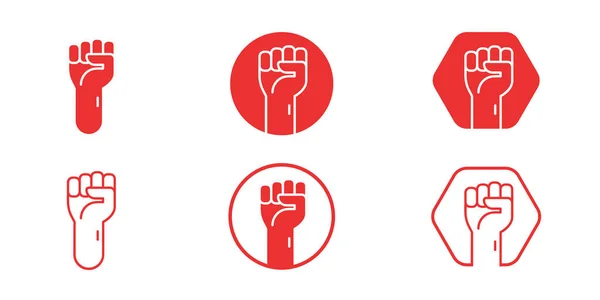Pugno Alzato Mani Alto Simbolo Unità Rivoluzione Protesta Cooperazione Potere — Vettoriale Stock