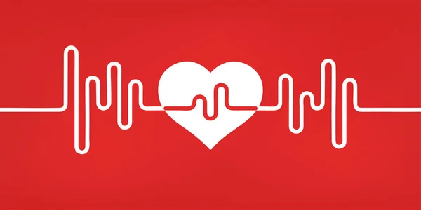 Battito Cardiaco Colori Rosso Bianco Battito Cardiaco Solitario Cardiogramma Bellissima — Vettoriale Stock